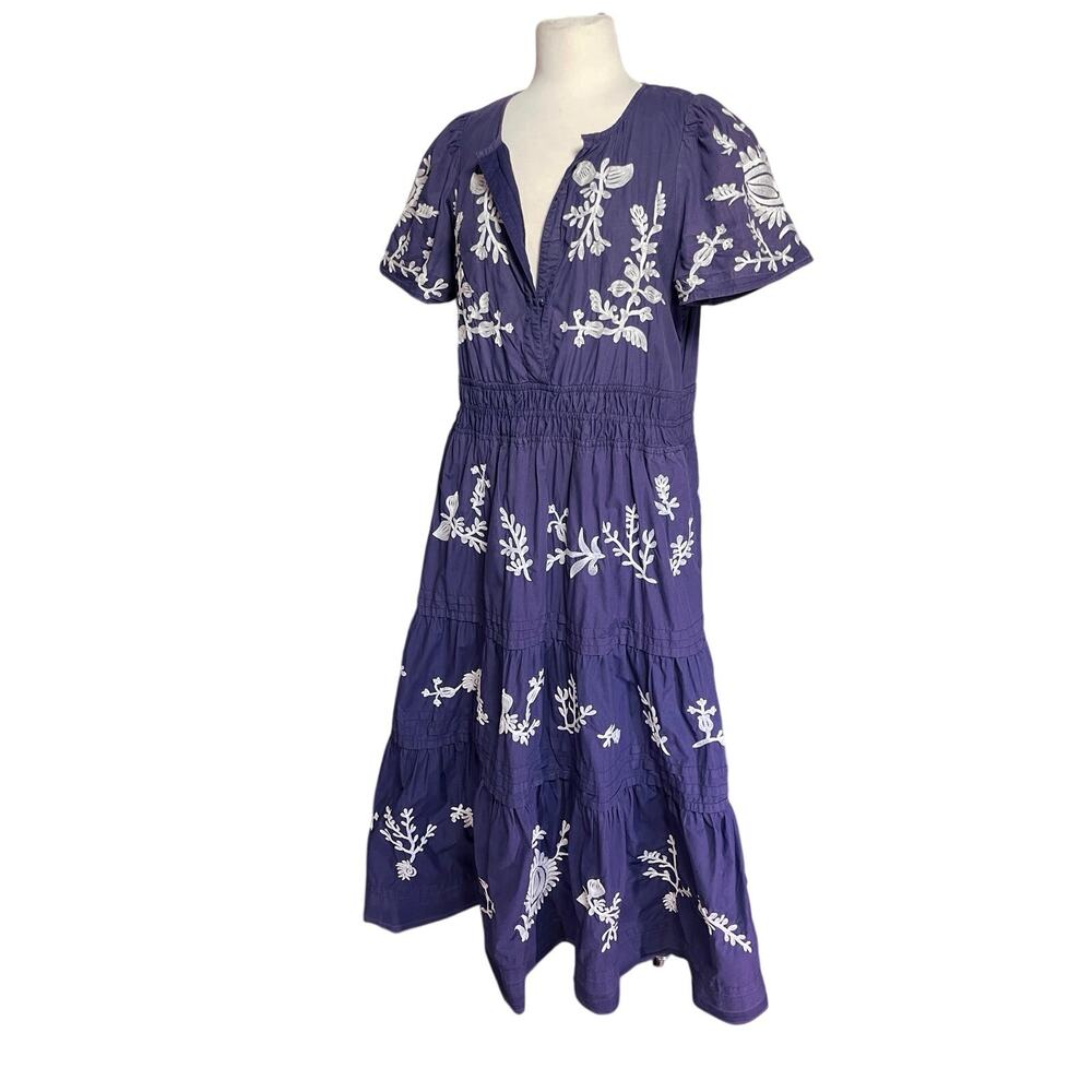 ANTHROPOLOGIE Women’s Somerset Boho Navy/Violet Blue Embroidered Dress - Picture 6 of 7